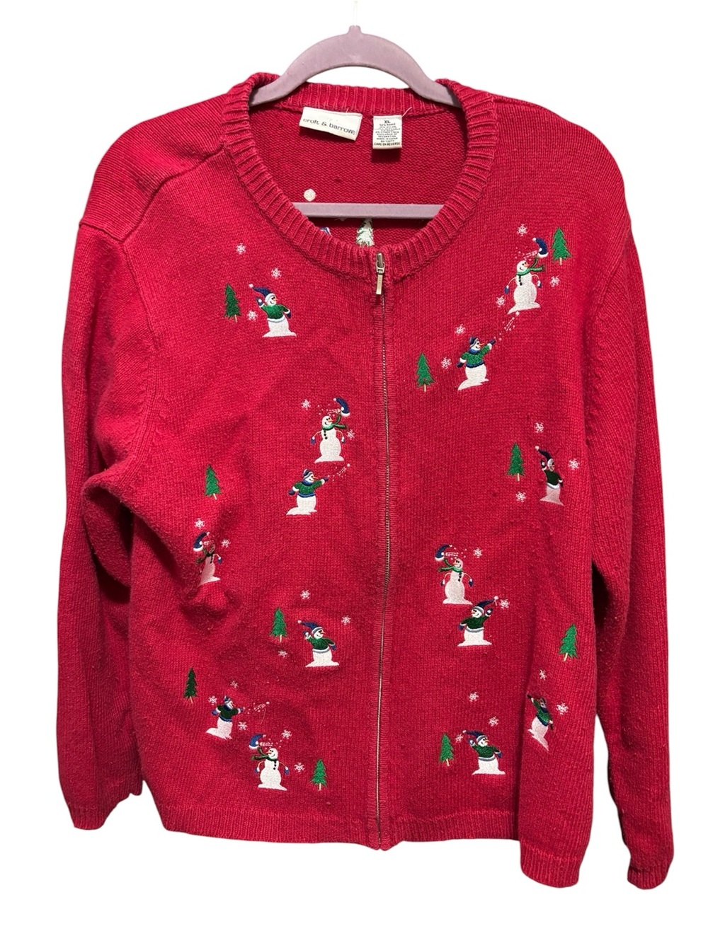 Vintage Red Snowman Zip-Front Holiday Sweater - Coft and Barrow